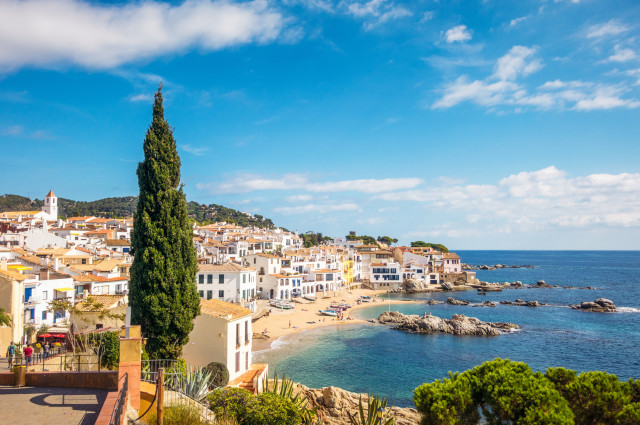Beautiful landscape of girona where you can see the city on the shore of the mediterranean.