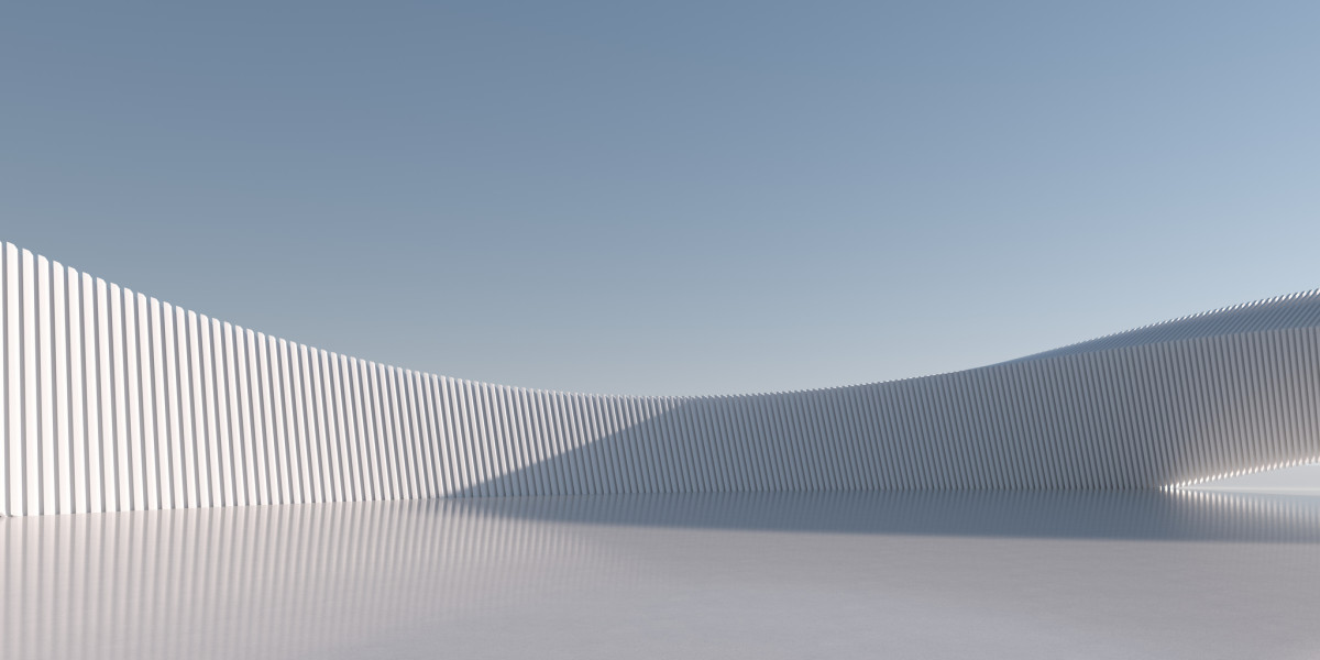 Elegant industrial arc with delicate slits simulating cuts along the white construction in harmony with the marble floor