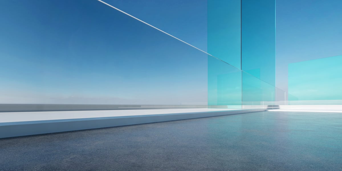 beautiful glass and concrete joint focused on the blue horizon