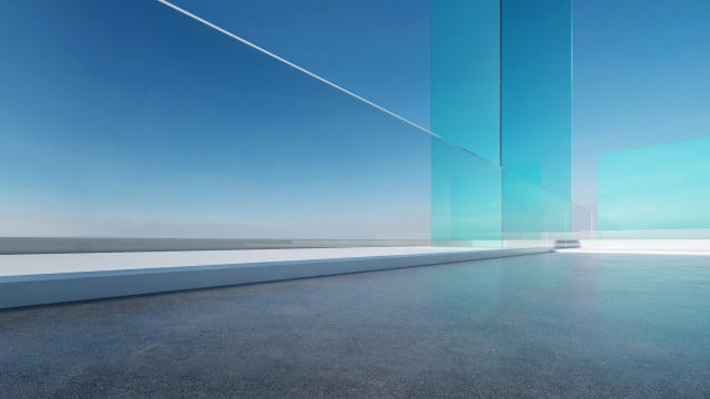 beautiful glass and concrete joint focused on the blue horizon