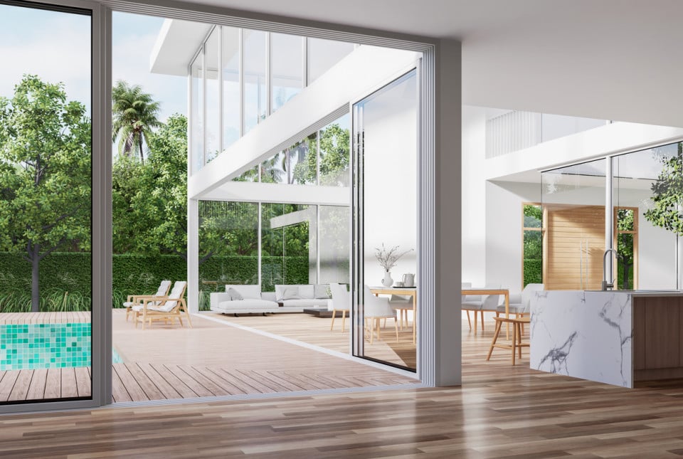 Open-concept home seamlessly integrating indoor and outdoor living spaces with natural light and modern design.